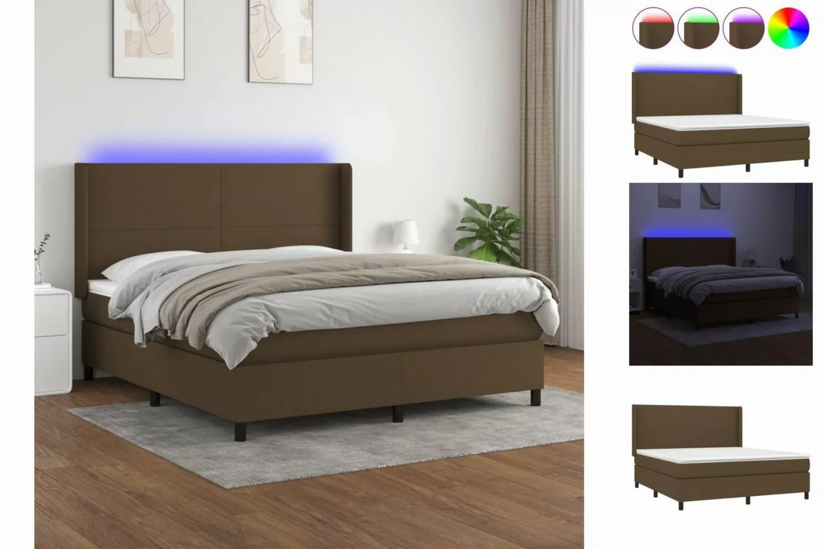 vidaXL Boxspringbett Boxspringbett mit Matratze LED Dunkelbraun 160x200 cm günstig online kaufen