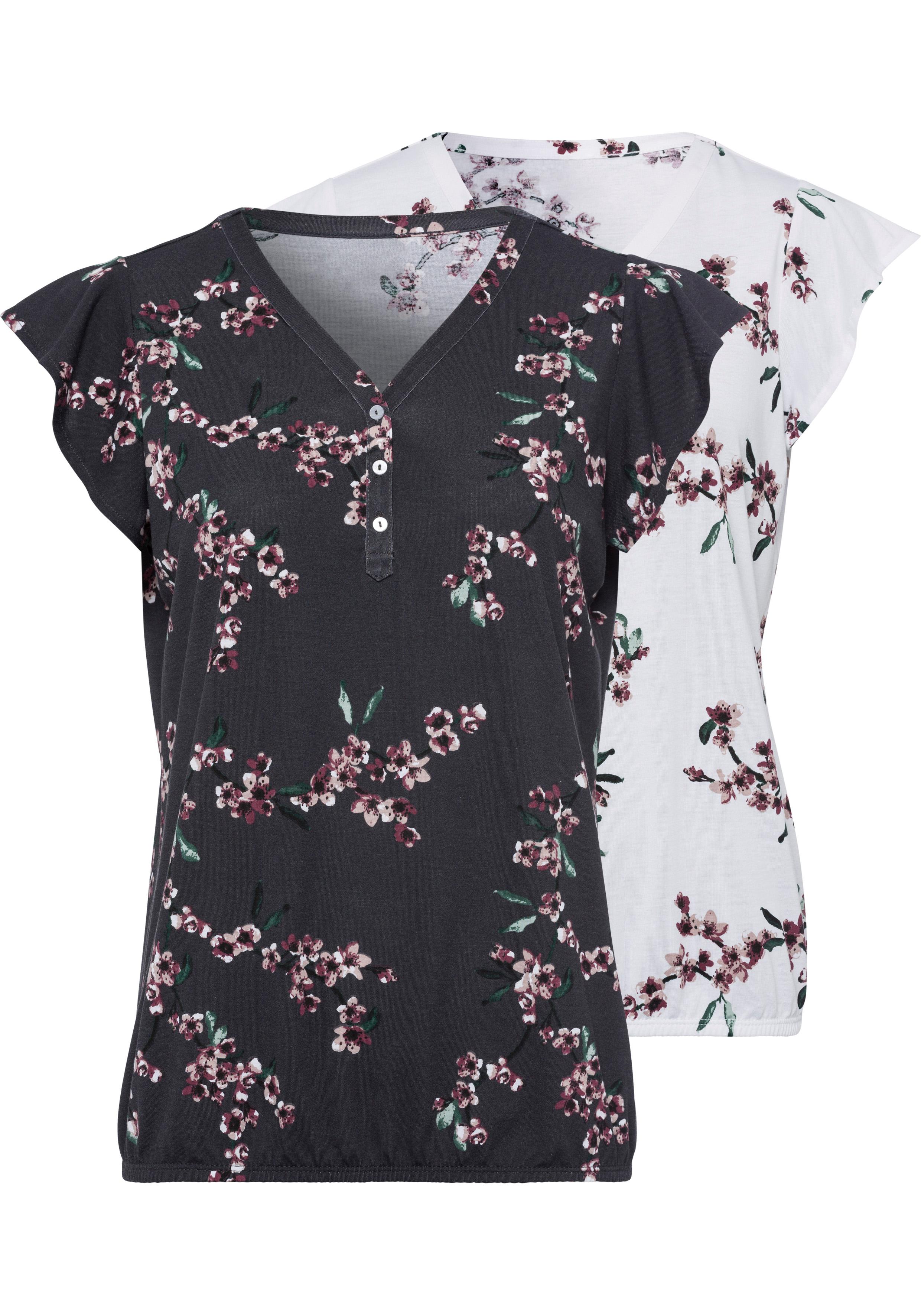 LASCANA Shirttop, (2er-Pack), mit kleinen Flügelärmelchen und floralem Druc günstig online kaufen