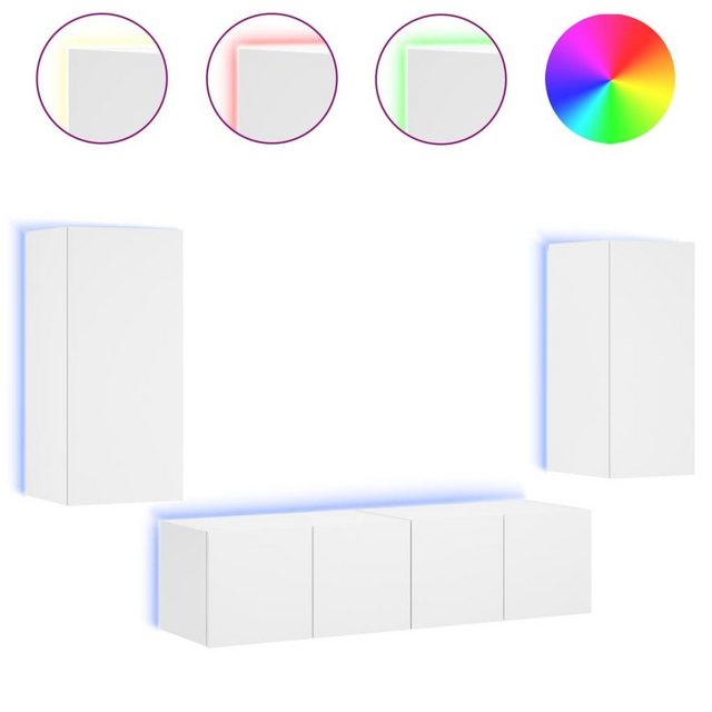 vidaXL TV-Schrank TV-Lowboard 4-tlg Wohnwand mit LED-Beleuchtung Weiß Spanp günstig online kaufen