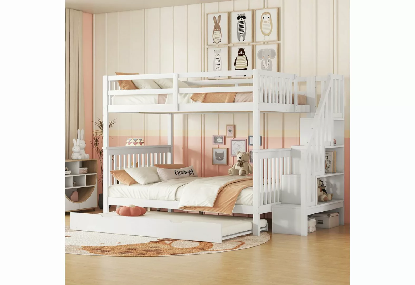 PHOEBE CAT Etagenbett, Kinderbett mit Ausziehbett 90x190cm und Treppenregal günstig online kaufen