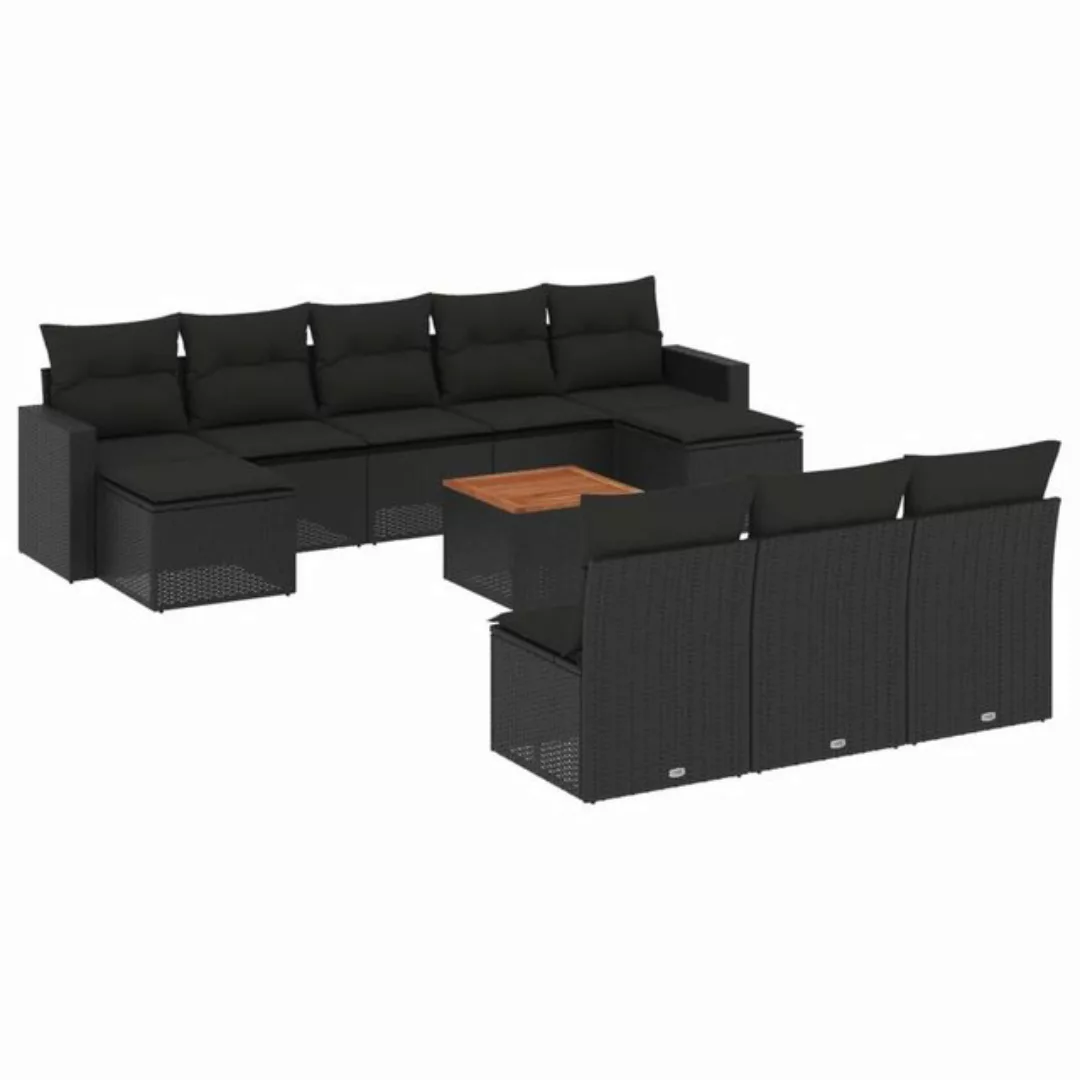 vidaXL Sofaelement 11-tlg. Garten-Sofagarnitur mit Kissen Schwarz Poly Ratt günstig online kaufen