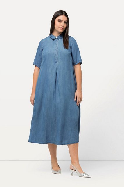 Ulla Popken Midikleid Lyocell-Maxikleid A-Linie Hemdkragen Halbarm günstig online kaufen