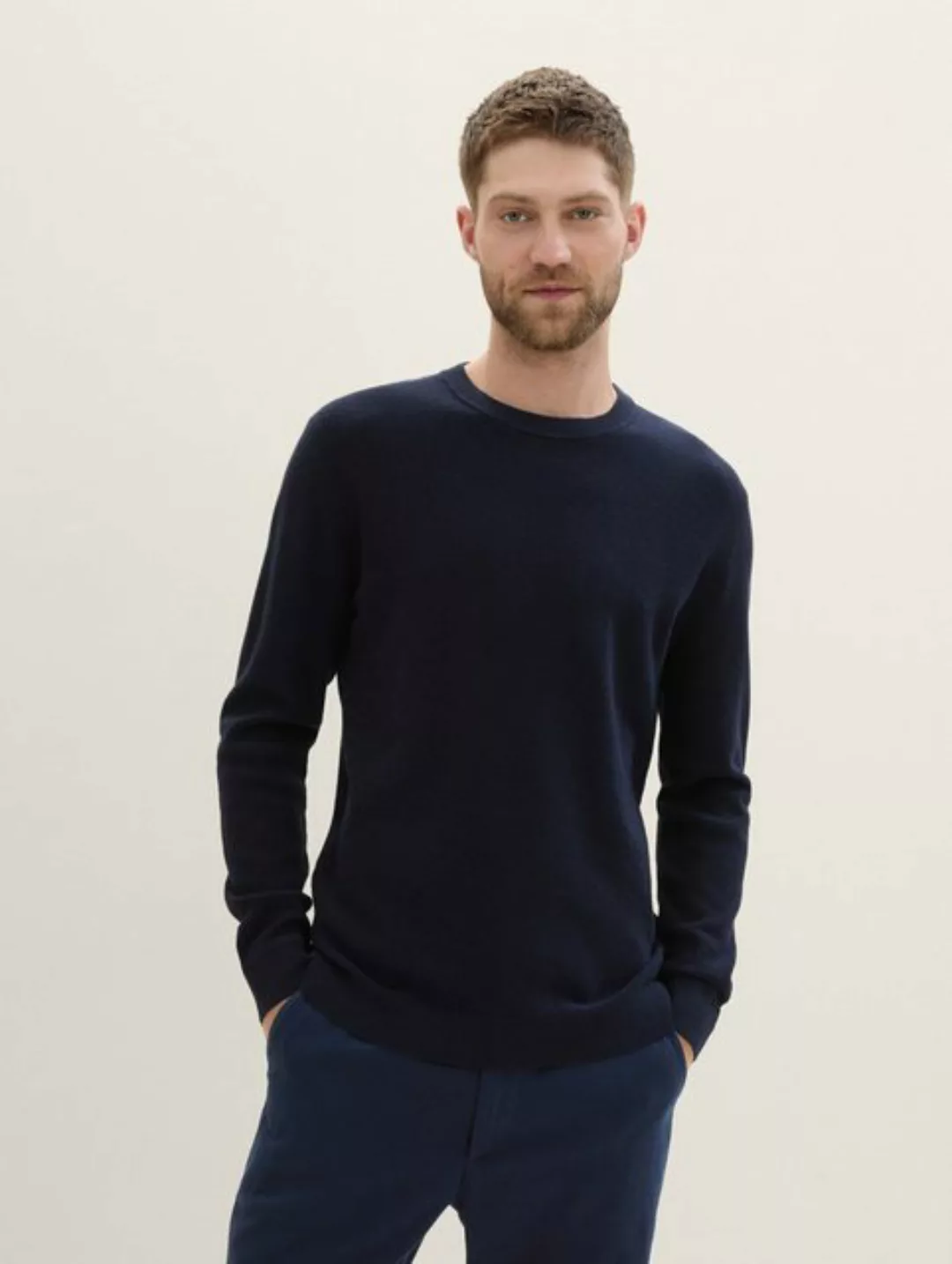 Tom Tailor Herren Rundhals Pullover STRUCTURED CREWNECK - Regular Fit günstig online kaufen