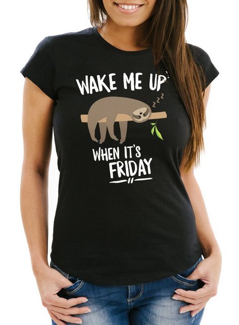 MoonWorks Print-Shirt Damen T-Shirt Faultier Sloth Wake me up when it's fri günstig online kaufen