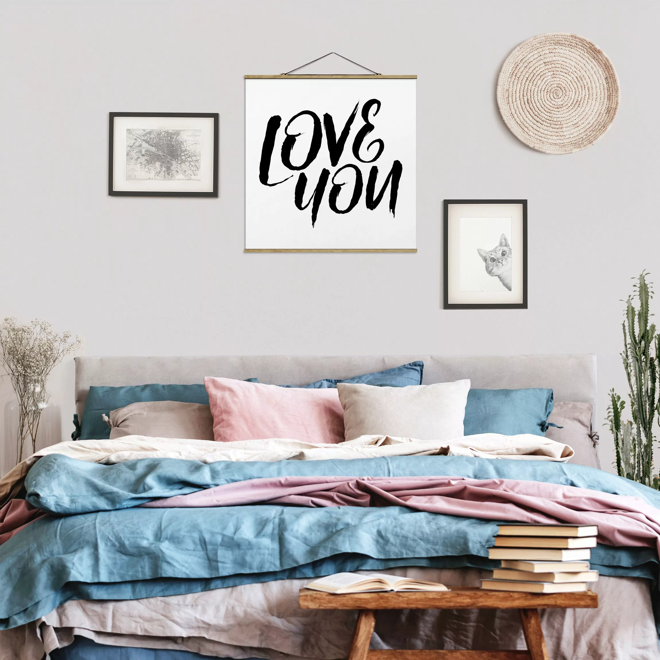 Stoffbild Spruch mit Posterleisten - Quadrat Love You günstig online kaufen