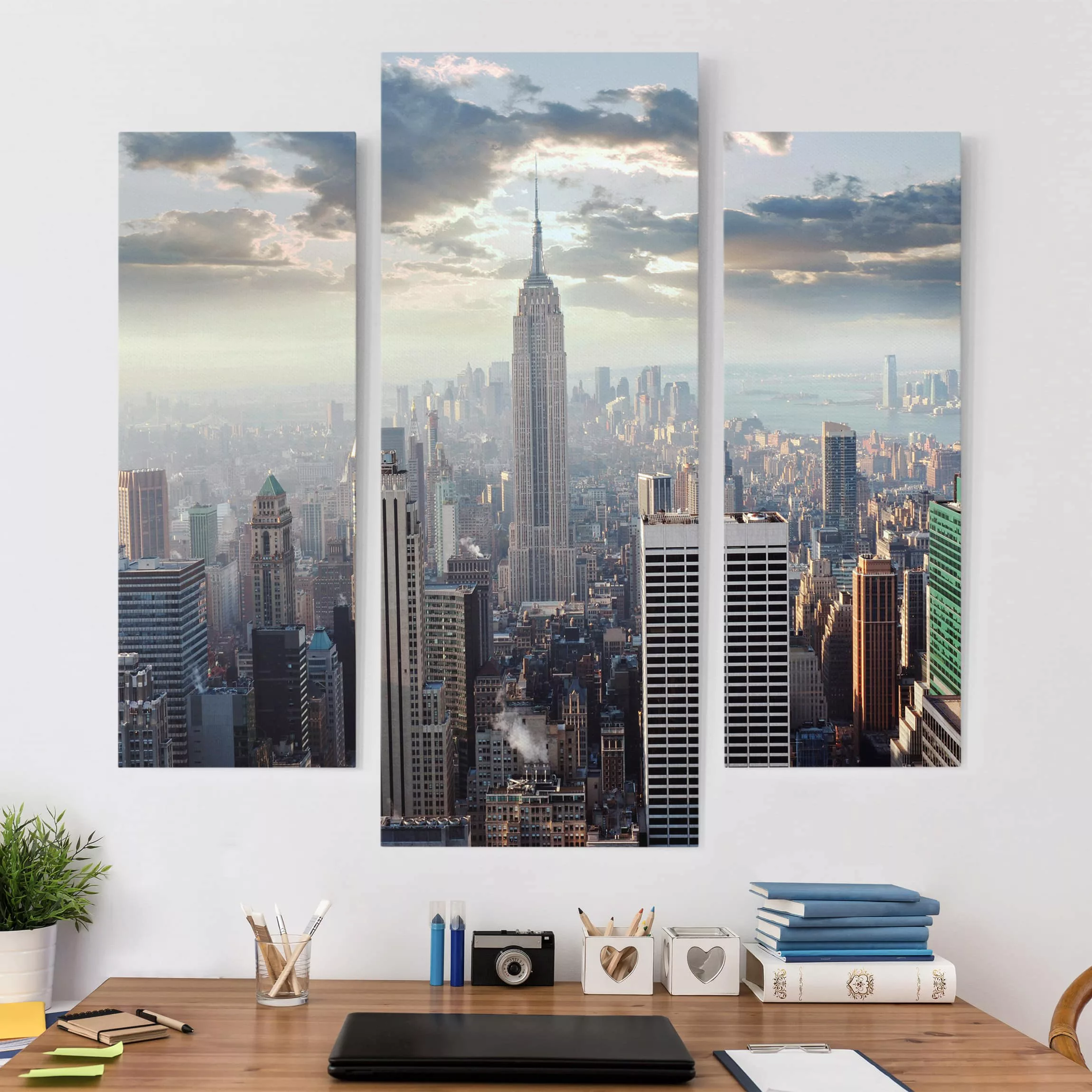 3-teiliges Leinwandbild New York - Querformat Sonnenaufgang in New York günstig online kaufen
