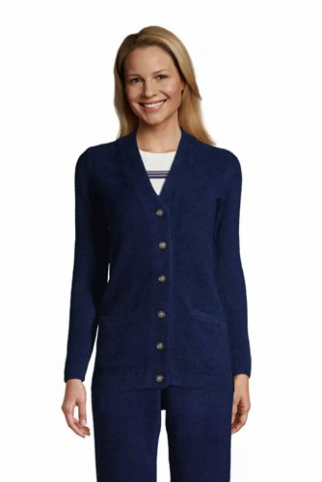 Langer Slounge-Cardigan, Damen, Größe: 48-50 Normal, Blau, Polyester-Mischu günstig online kaufen