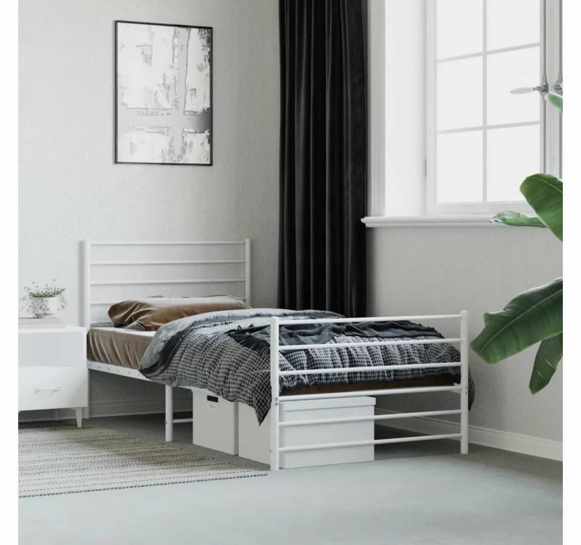 furnicato Bett Bettgestell mit Kopf- und Fußteil Metall Weiß 100x200 cm günstig online kaufen