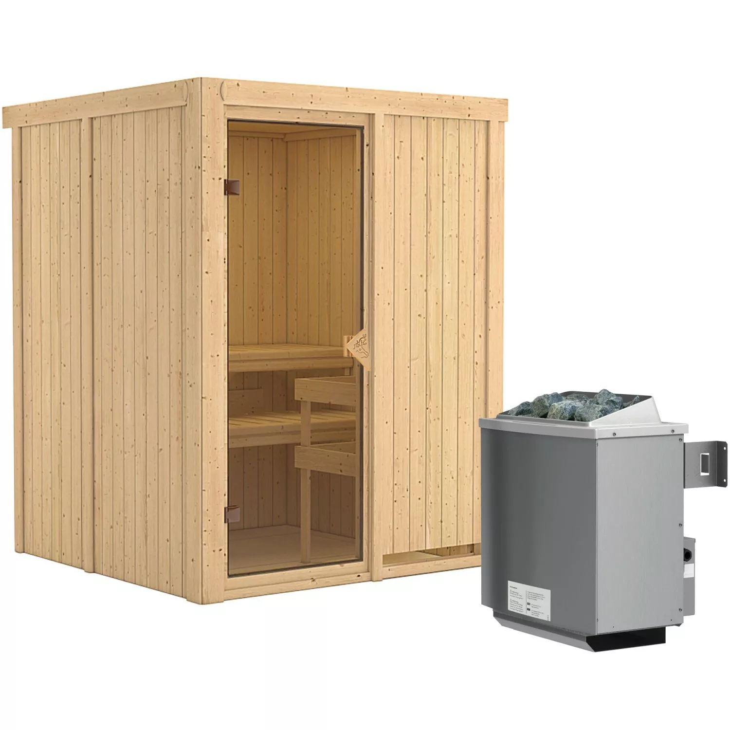 Karibu Sauna-Set Norna inkl. Ofen 9 kW mit integr. Steuerung, Dachkranz günstig online kaufen