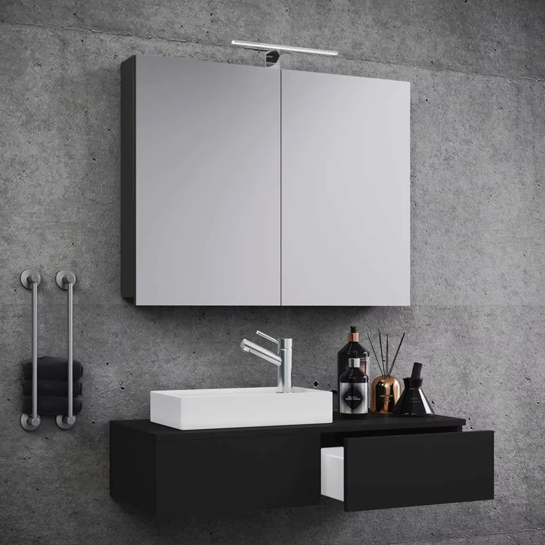 Modernes Waschplatz Set in Schwarz die Wandmontage (zweiteilig) günstig online kaufen