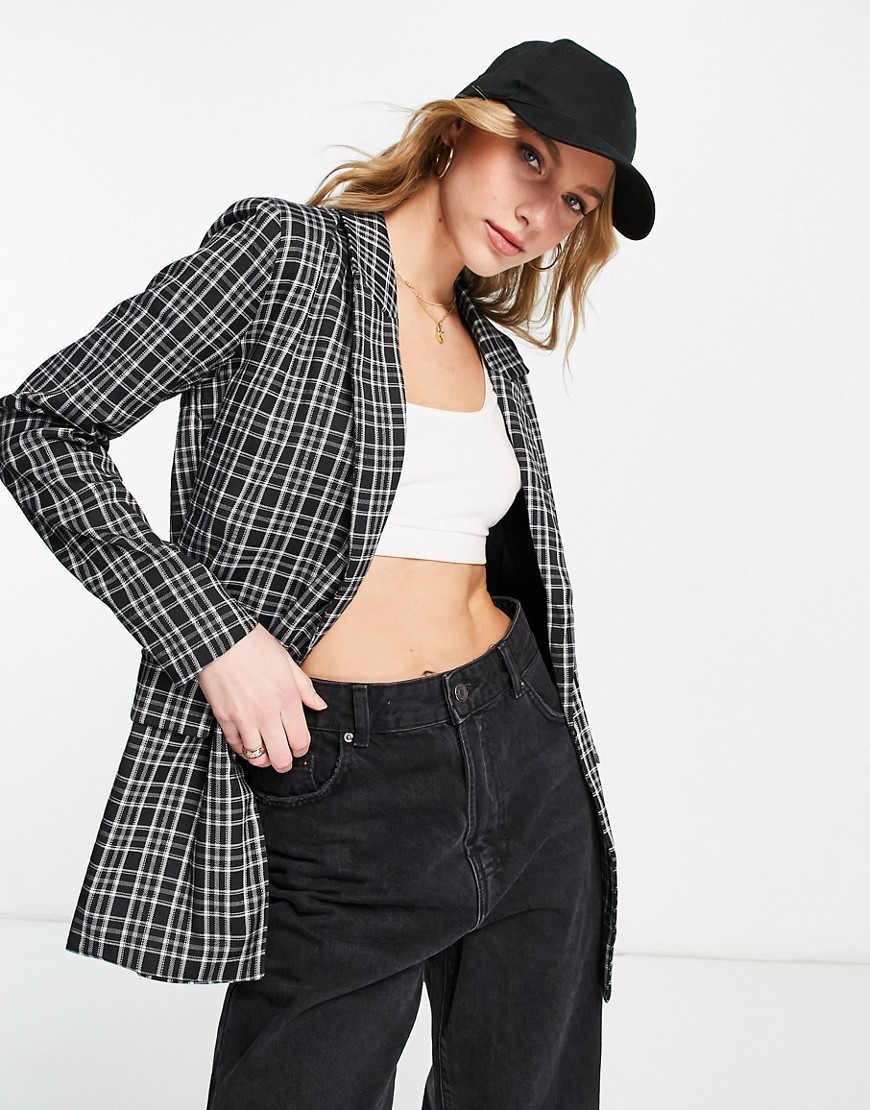 Urban Threads – Oversize-Blazer in Schwarz kariert, Kombiteil günstig online kaufen