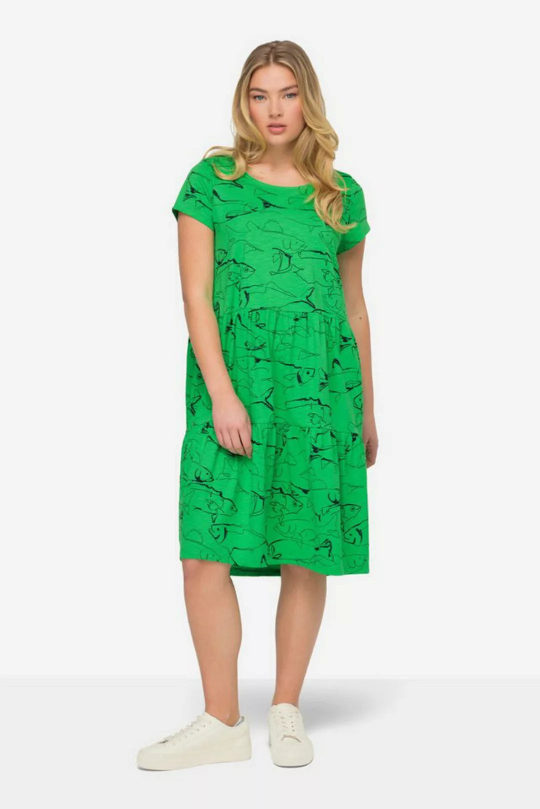 Laurasøn Sommerkleid Jerseykleid A-Line Fische-Print Rundhals Volants günstig online kaufen