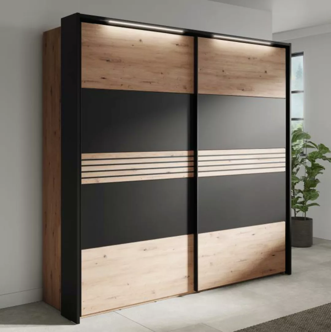 MELIKA 302SX Kleiderschrank mit Passepart inkl. LED Braun/Schwarz günstig online kaufen