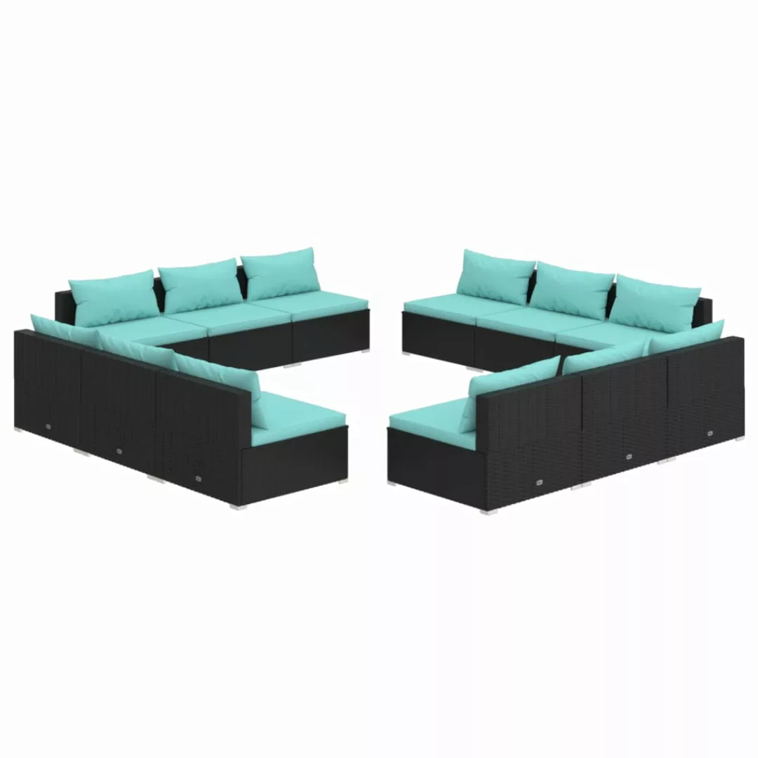 Vidaxl 12-tlg. Garten-lounge-set Mit Kissen Poly Rattan Schwarz günstig online kaufen