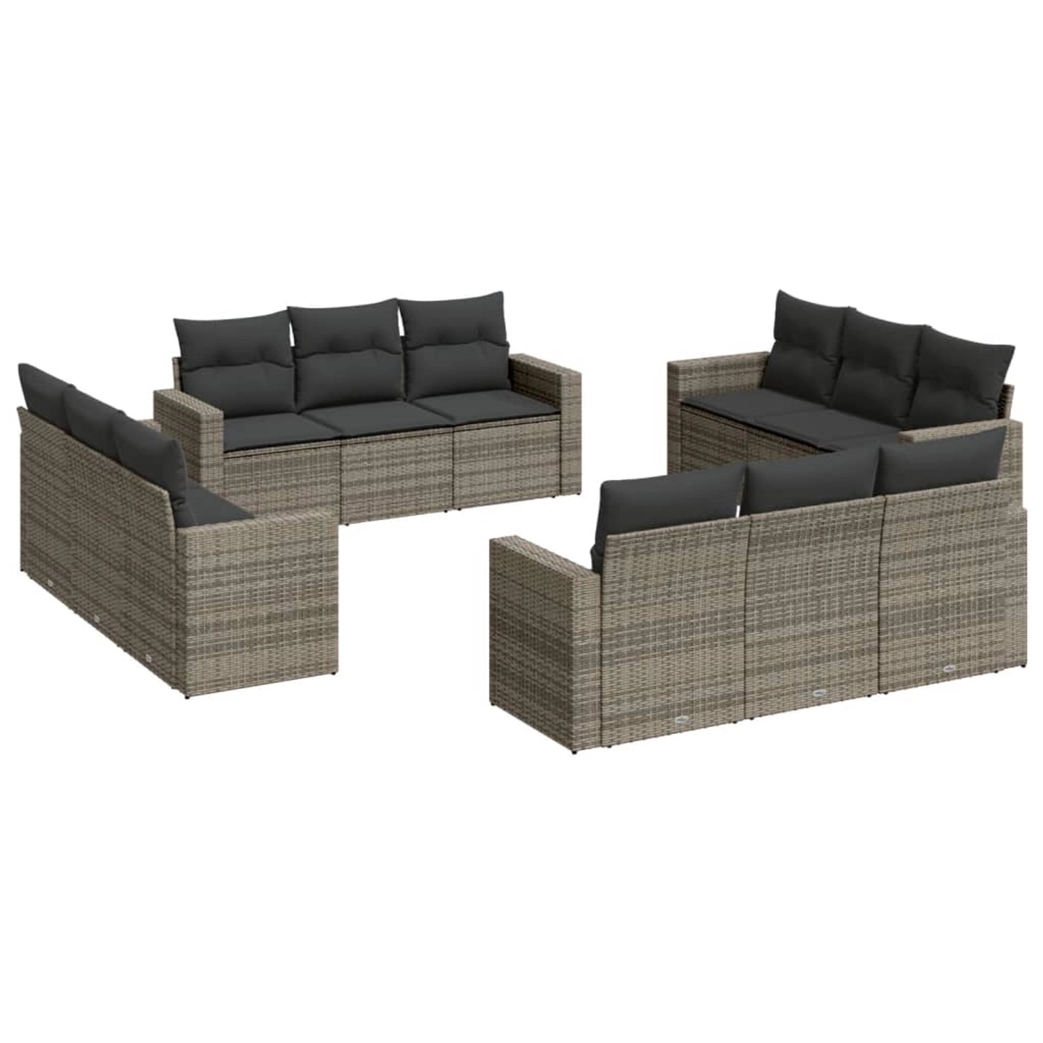 vidaXL 12-Tlg Garten-Sofagarnitur mit Kissen Grau Poly Rattan 3218760 günstig online kaufen