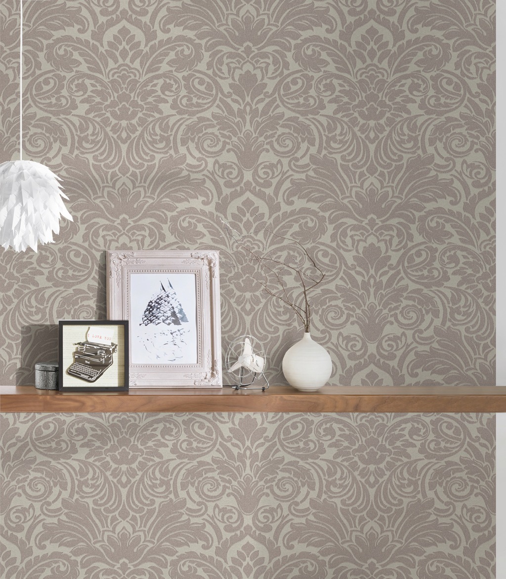 Bricoflor Ornament Tapete in Taupe Grau Elegante Vliestapete mit Flock Must günstig online kaufen