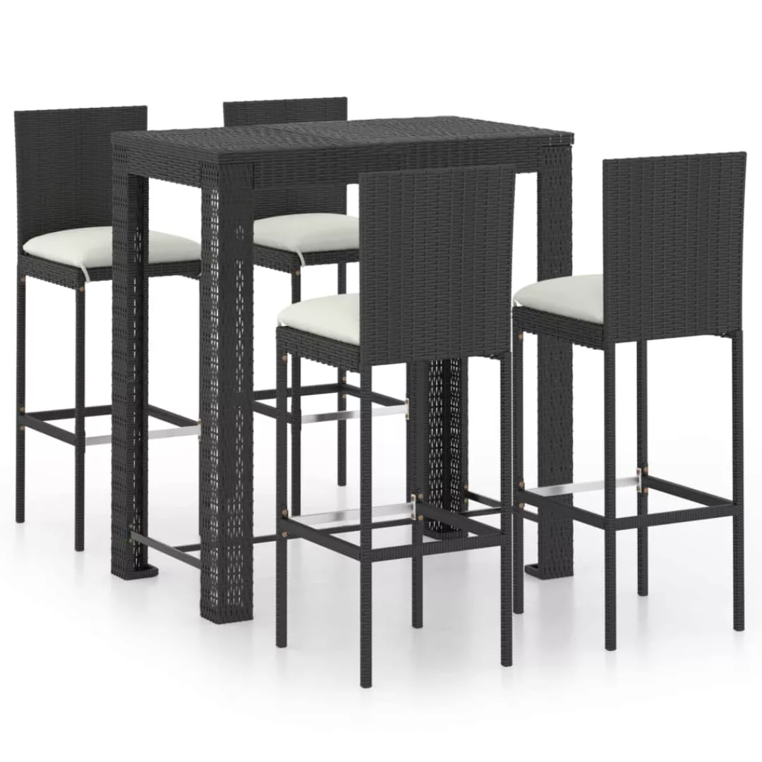 5-tlg. Gartenbar-set Mit Kissen Poly Rattan Schwarz günstig online kaufen