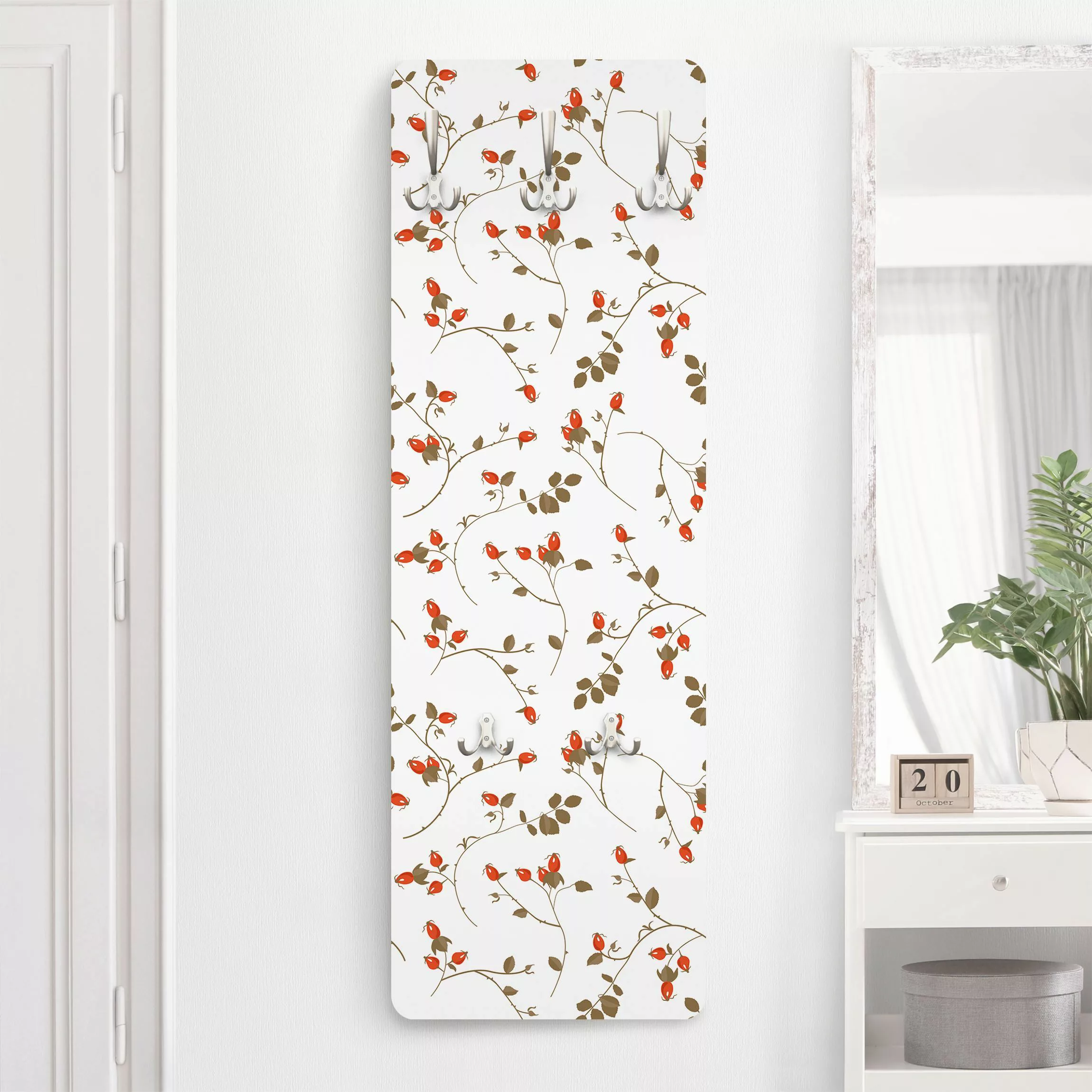 Wandgarderobe Holzpaneel Muster & Textur Hagebutten Ornament günstig online kaufen