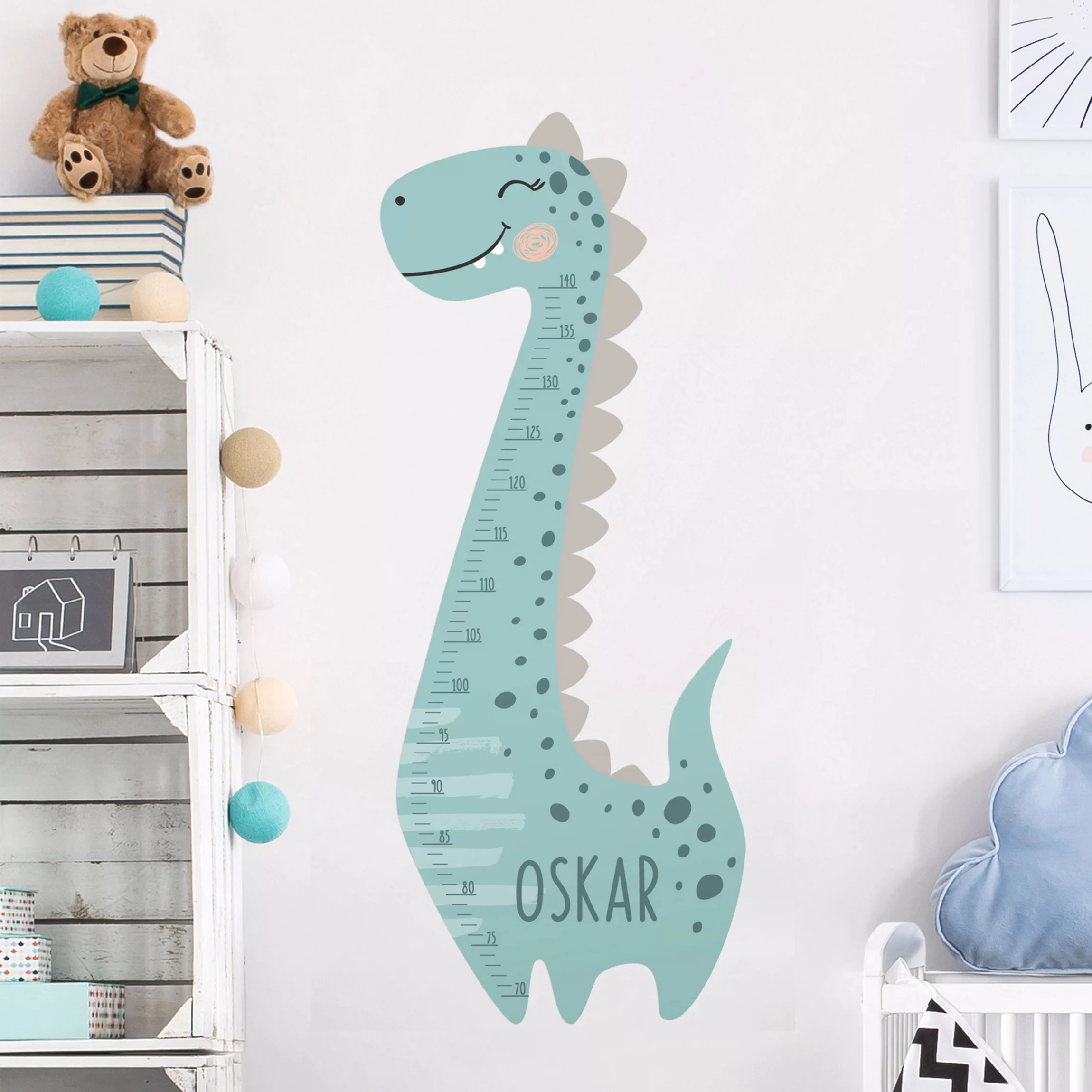 Kindermesslatte Wandtattoo Dino Junge Pastell mit Wunschname günstig online kaufen