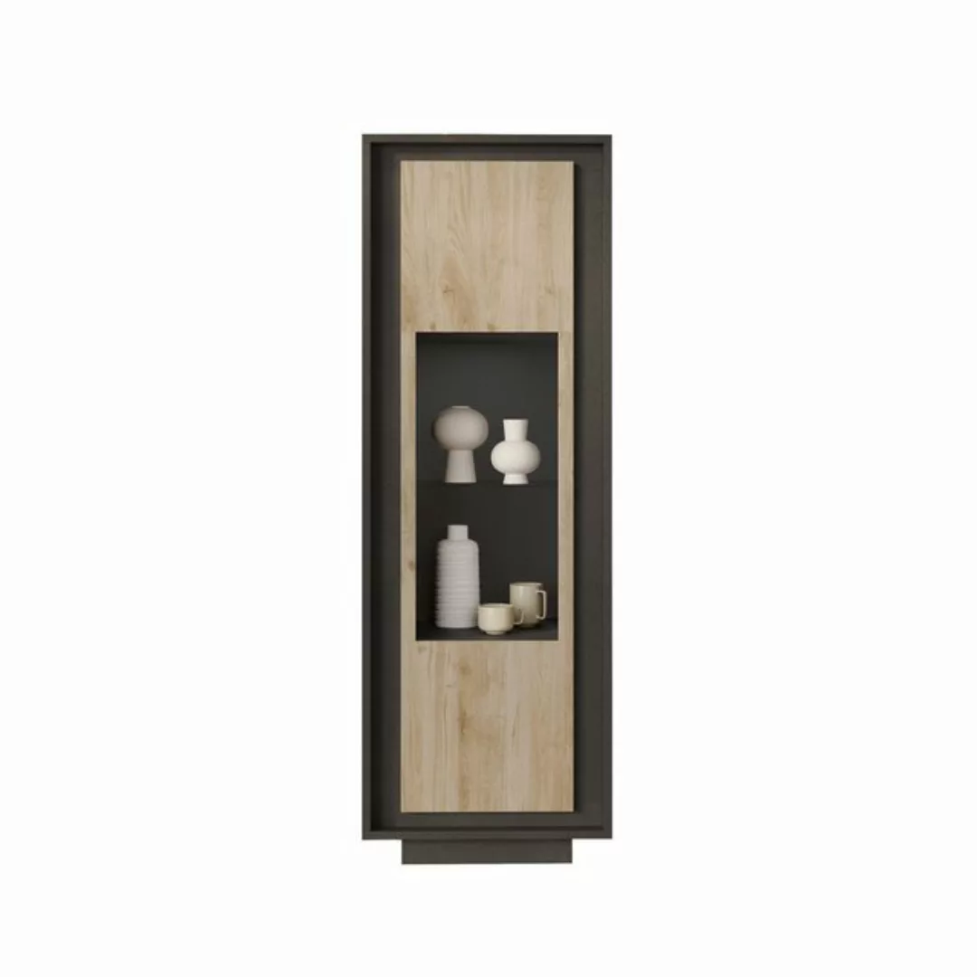 freiraum Vitrine Siena 3 Böden, Soft-Close, Lava anthrazit, Cadiz Eiche Dek günstig online kaufen