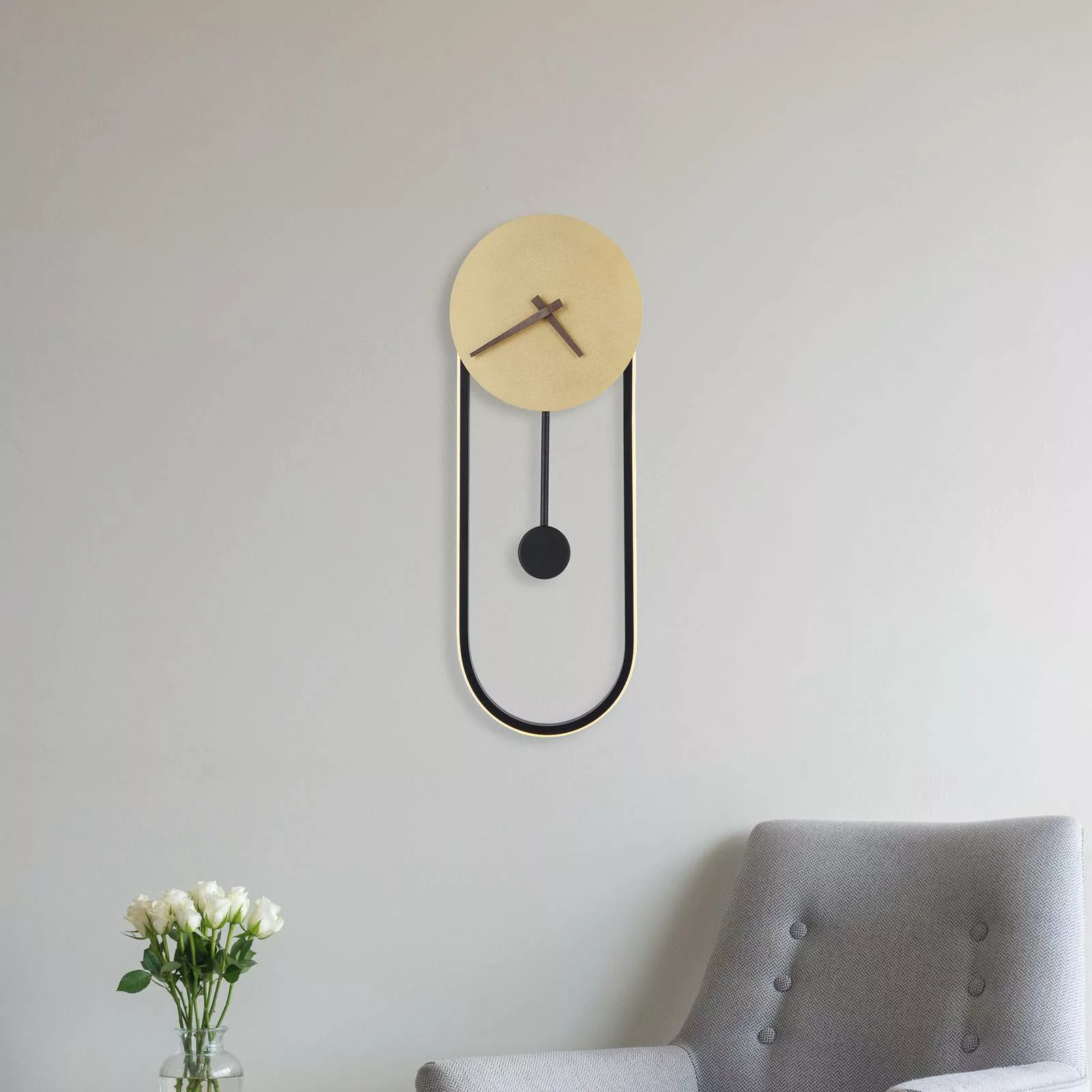 LED-Wandlampe Sussy mit Uhr, schwarz/gold günstig online kaufen