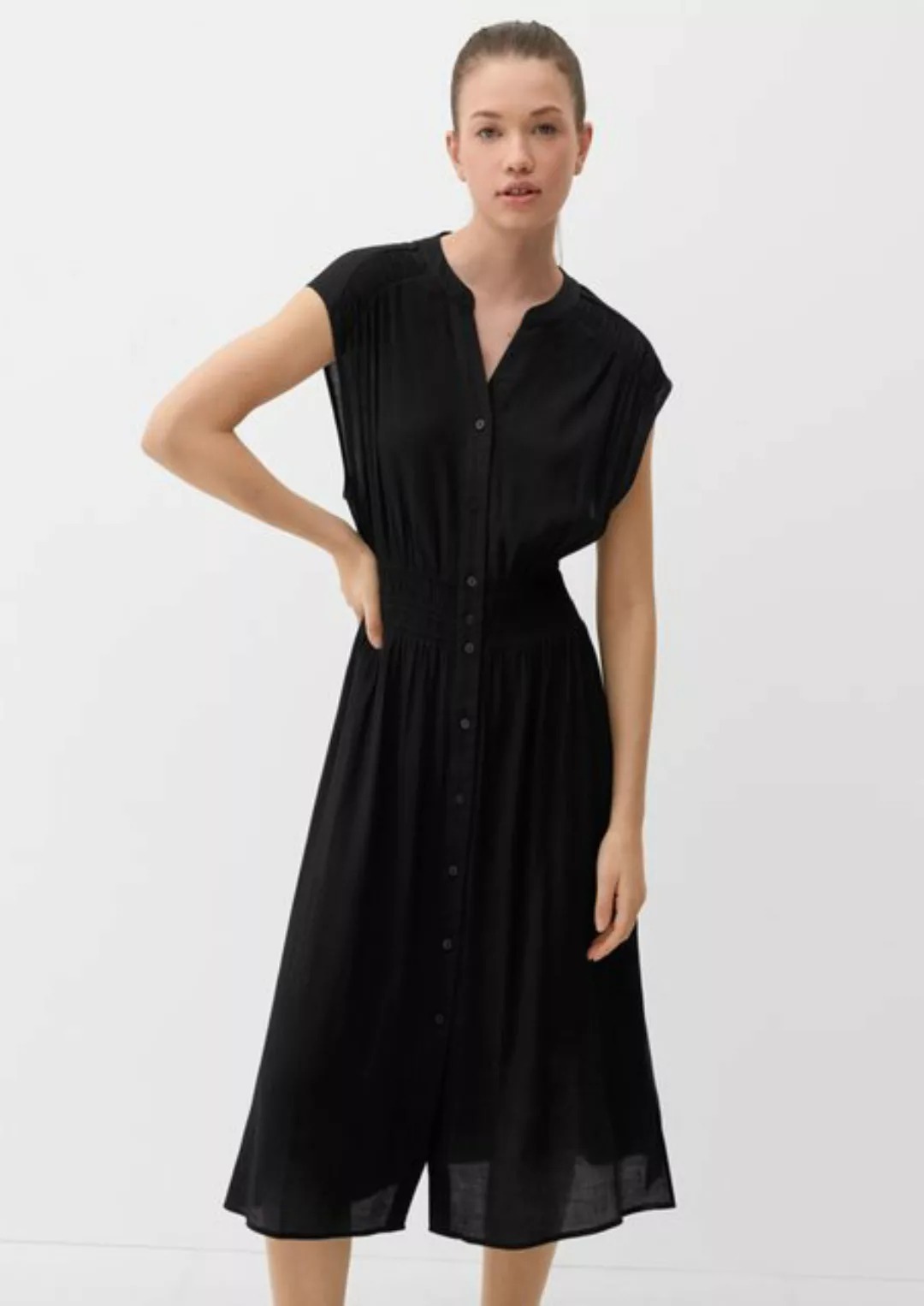 QS Minikleid Midi-Kleid aus Viskose-Crêpe Raffung, Smok-Detail günstig online kaufen
