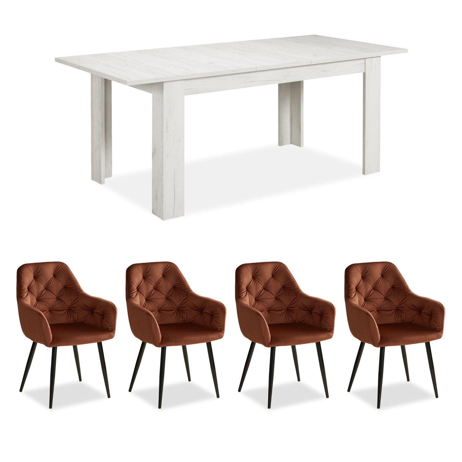 Homestyle4u Essgruppe mit 4 Samt Polsterstühlen in Braun und Weiß 2381 günstig online kaufen