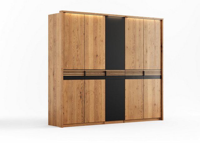 Natur24 Kleiderschrank Regusa Schrank 5D Eichenholz Glas Natur Schwarz 256 günstig online kaufen