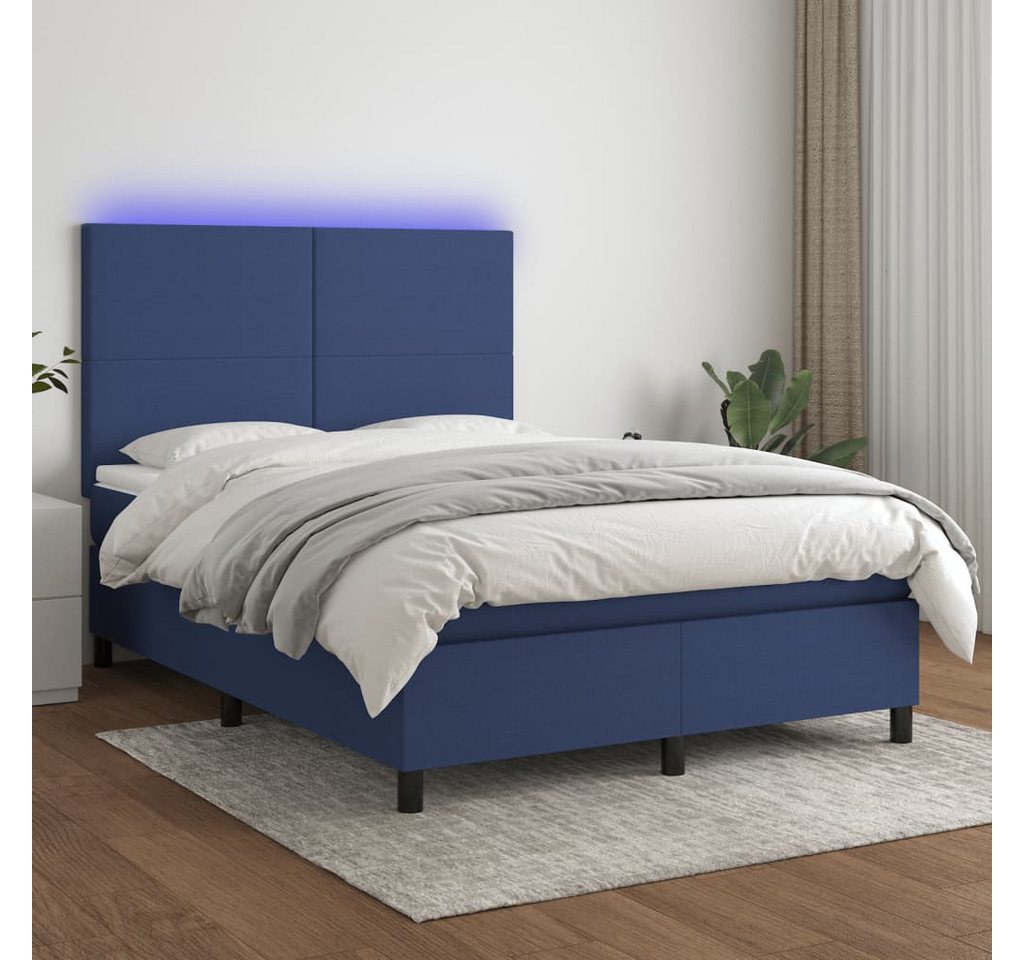 vidaXL Boxspringbett Boxspringbett mit Matratze LED Blau 140x190 cm Stoff B günstig online kaufen