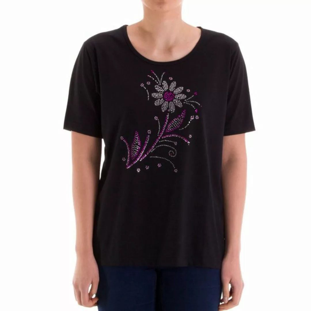 zeitlos T-Shirt zeitlos T-Shirt Kurzarm Bunte Stein Applikation Blumenmotiv günstig online kaufen