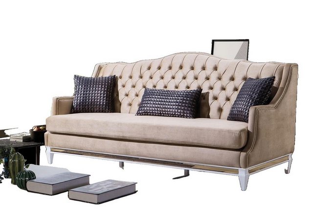 JVmoebel 3-Sitzer Beiger Chesterfield Dreisitzer Luxus Textilsofa Designer, günstig online kaufen