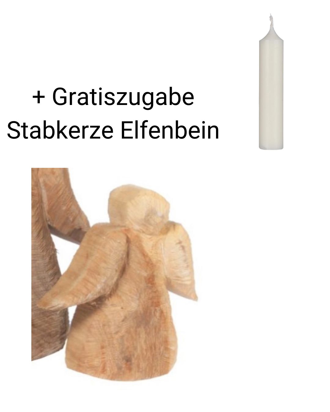 Holz Engel Pappel H 32 cm + Gratiszugabe Stabkerze Elfenbein günstig online kaufen