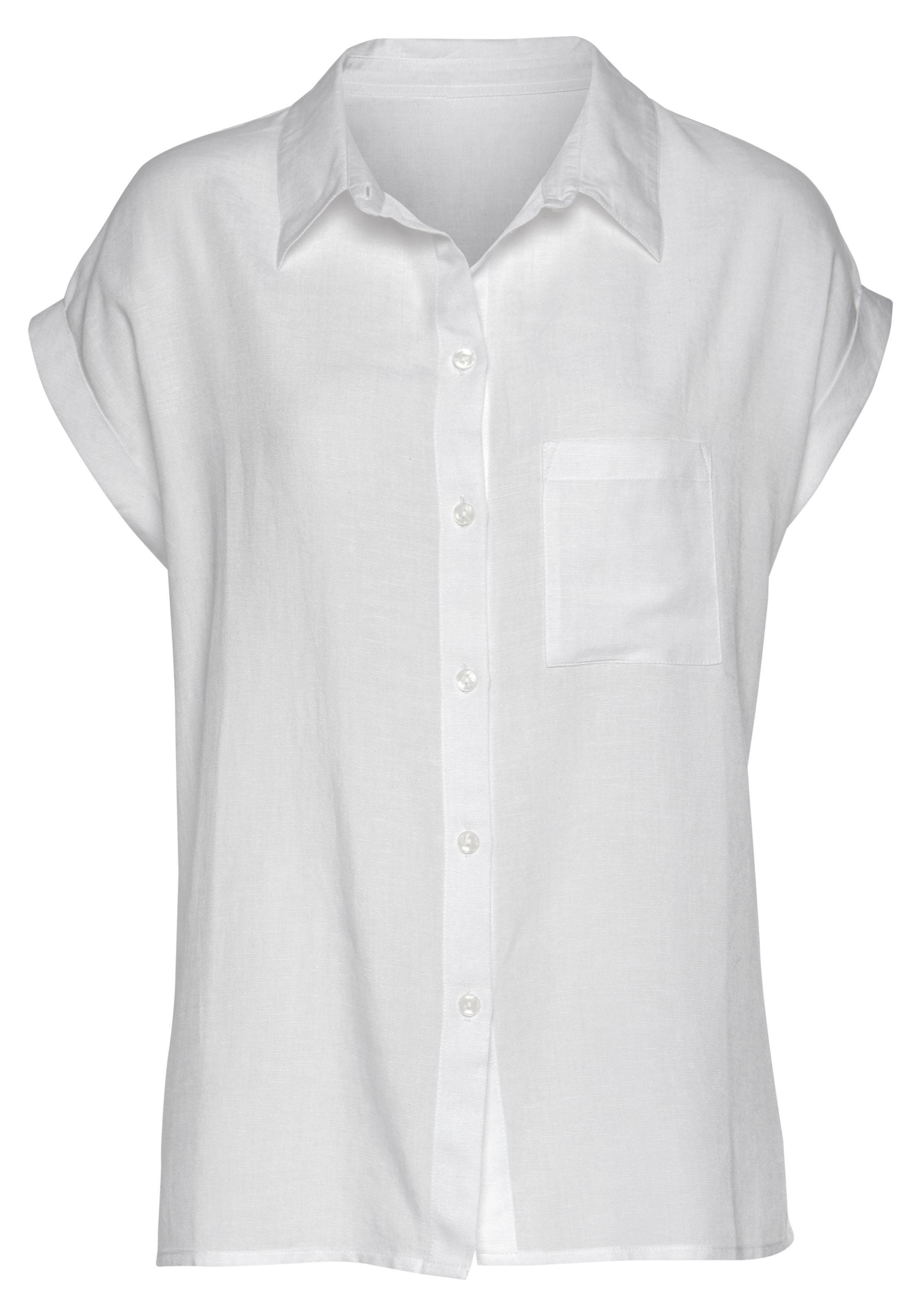 LASCANA Hemdbluse aus Leinenmix mit Knopfleiste, Kurzarmbluse, Leinenbluse günstig online kaufen