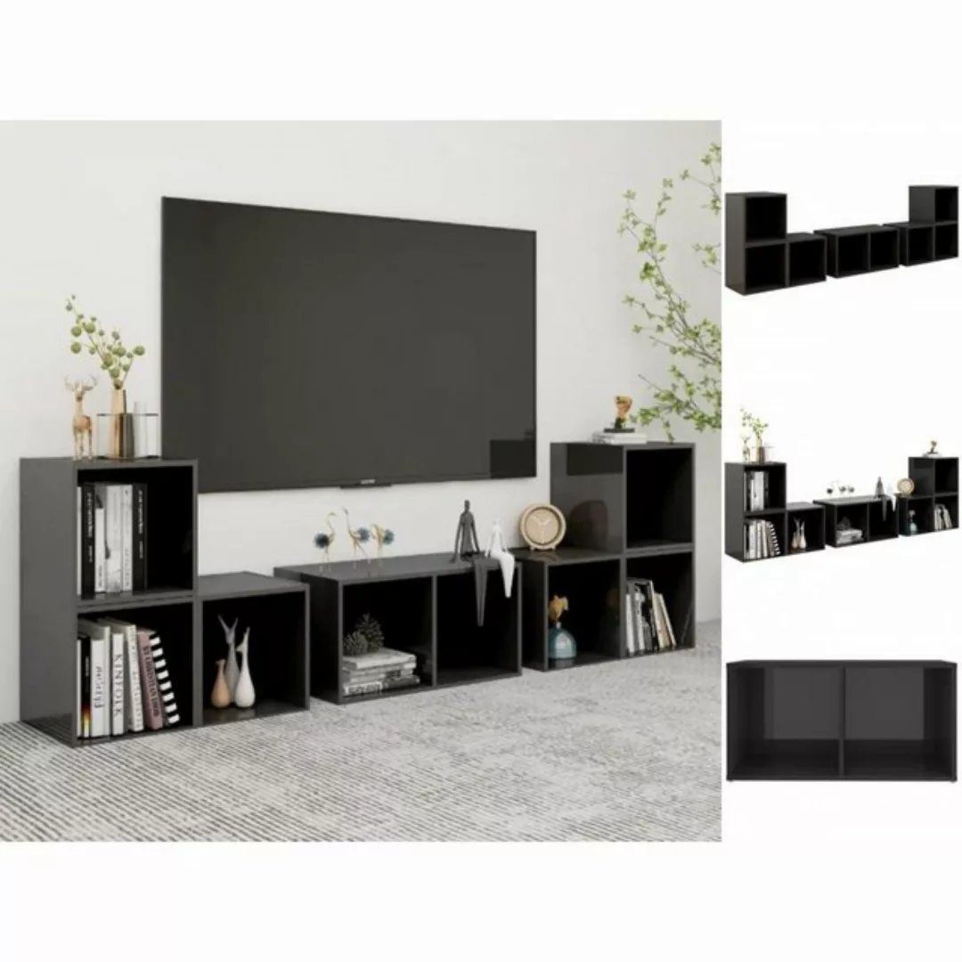 vidaXL Kleiderschrank 6-tlg TV-Schrank-Set Hochglanz-Grau Spanplatte günstig online kaufen