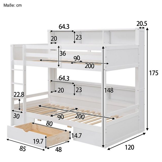 SOFTWEARY Etagenbett mit 2 Schlafgelegenheiten und Lattenrost (90x200 cm), günstig online kaufen