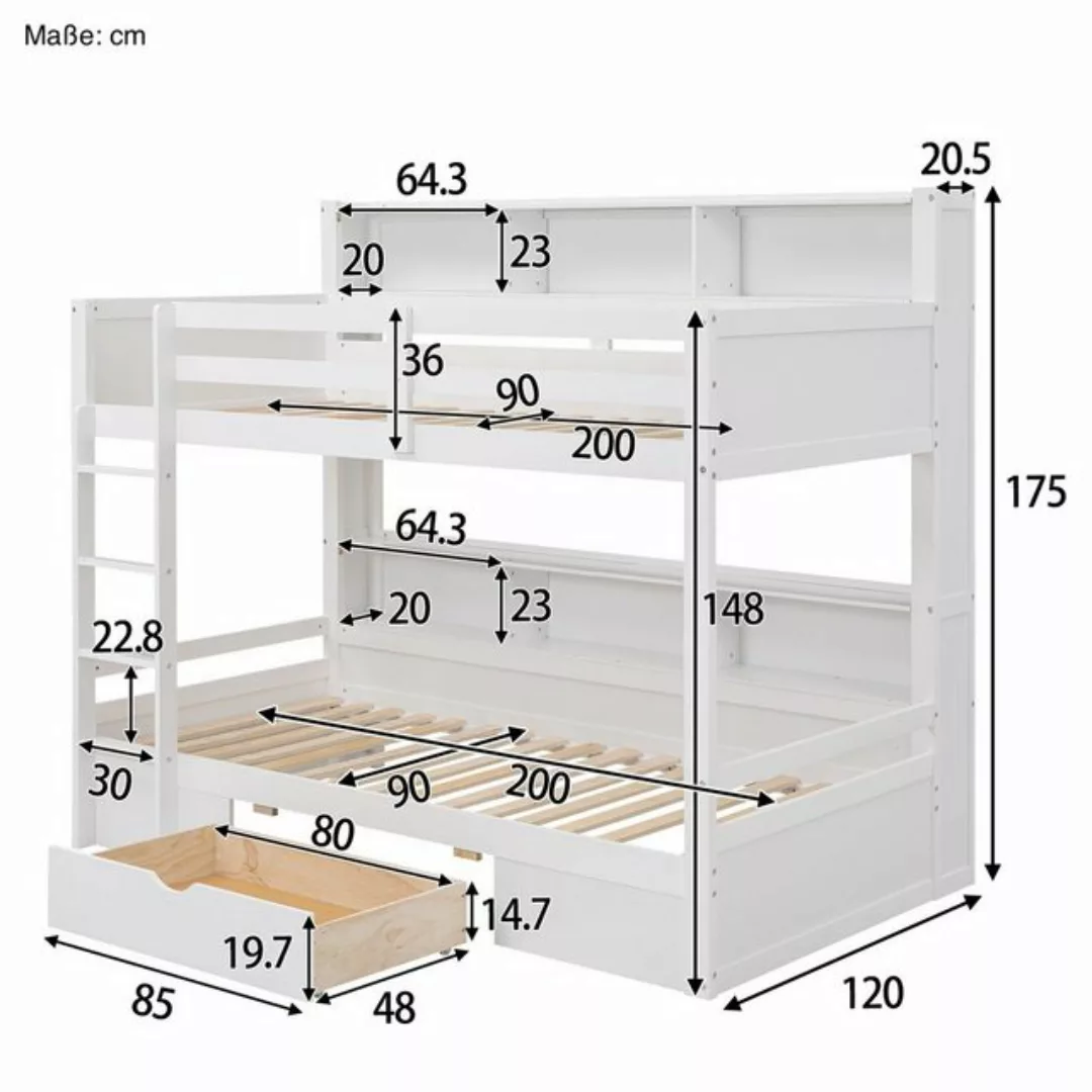 SOFTWEARY Etagenbett mit 2 Schlafgelegenheiten und Lattenrost (90x200 cm), günstig online kaufen