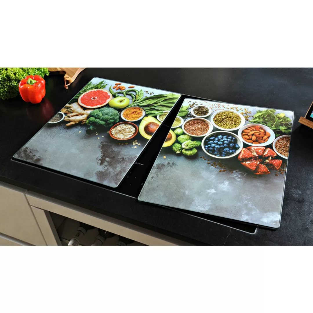 Kesper XL Herdabdeckplatte Healthy Kitchen bunt Glas B/H/T: ca. 38,5x50x0,8 günstig online kaufen