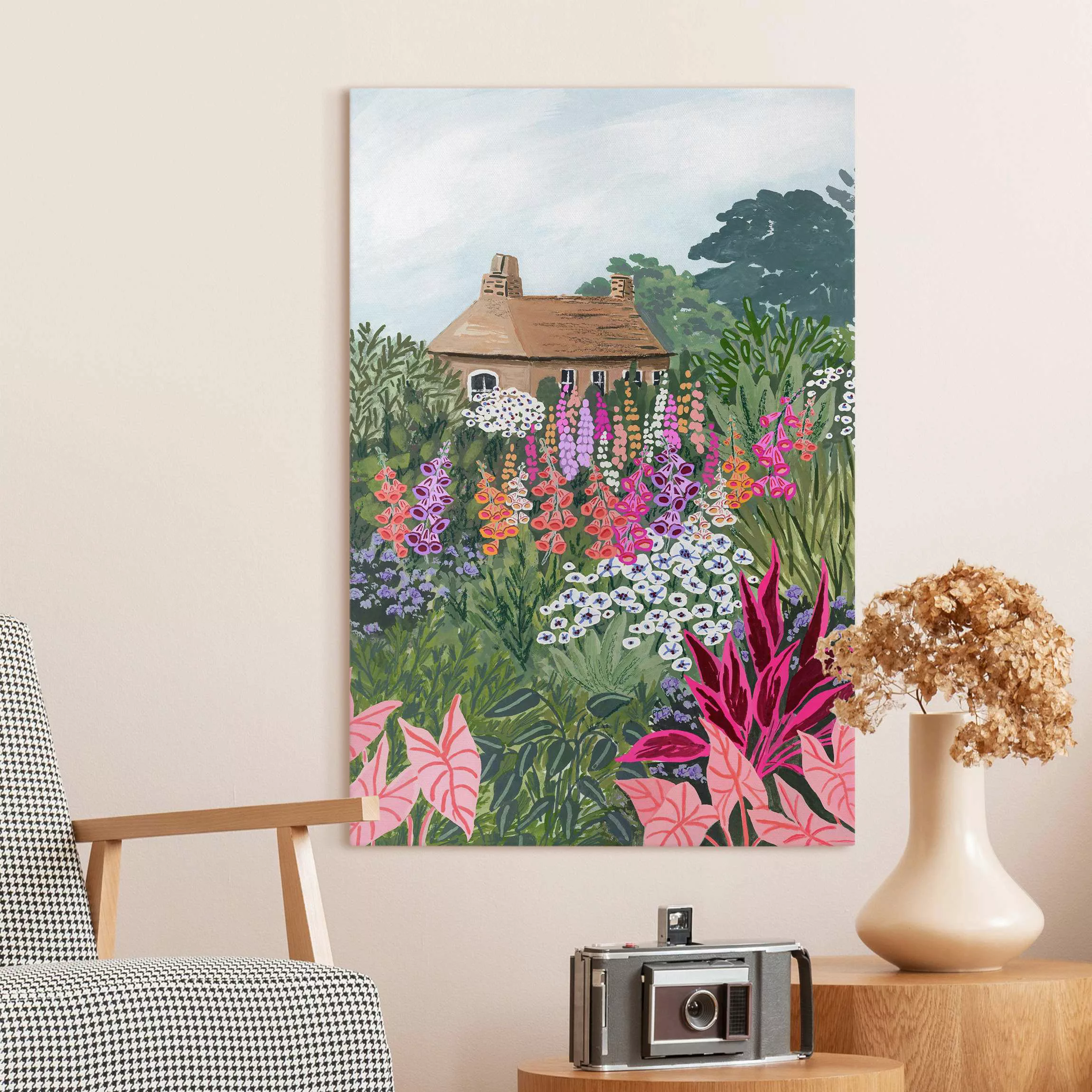 Leinwandbild Cottage mit wildem garten günstig online kaufen