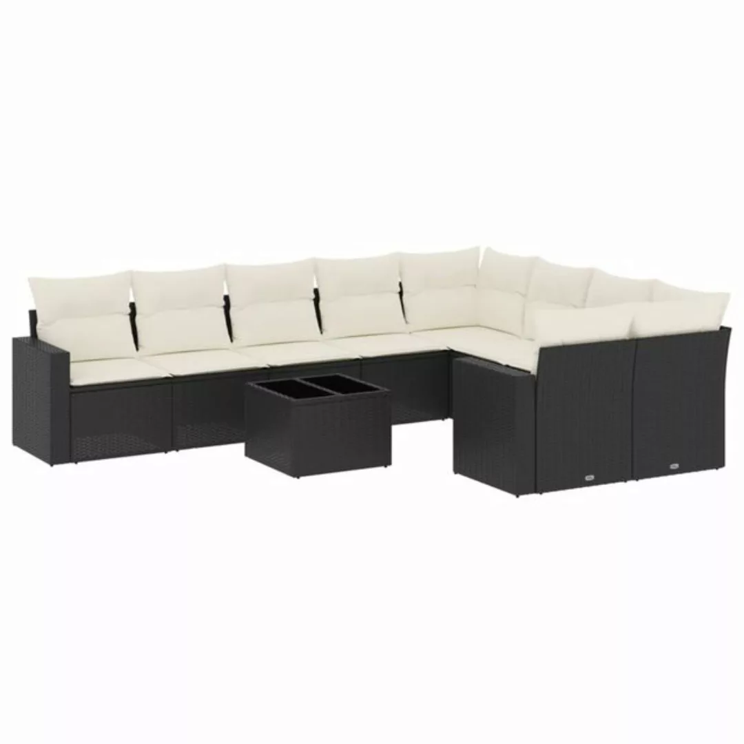 vidaXL Sofaelement 10-tlg. Garten-Sofagarnitur mit Kissen Schwarz Poly Ratt günstig online kaufen