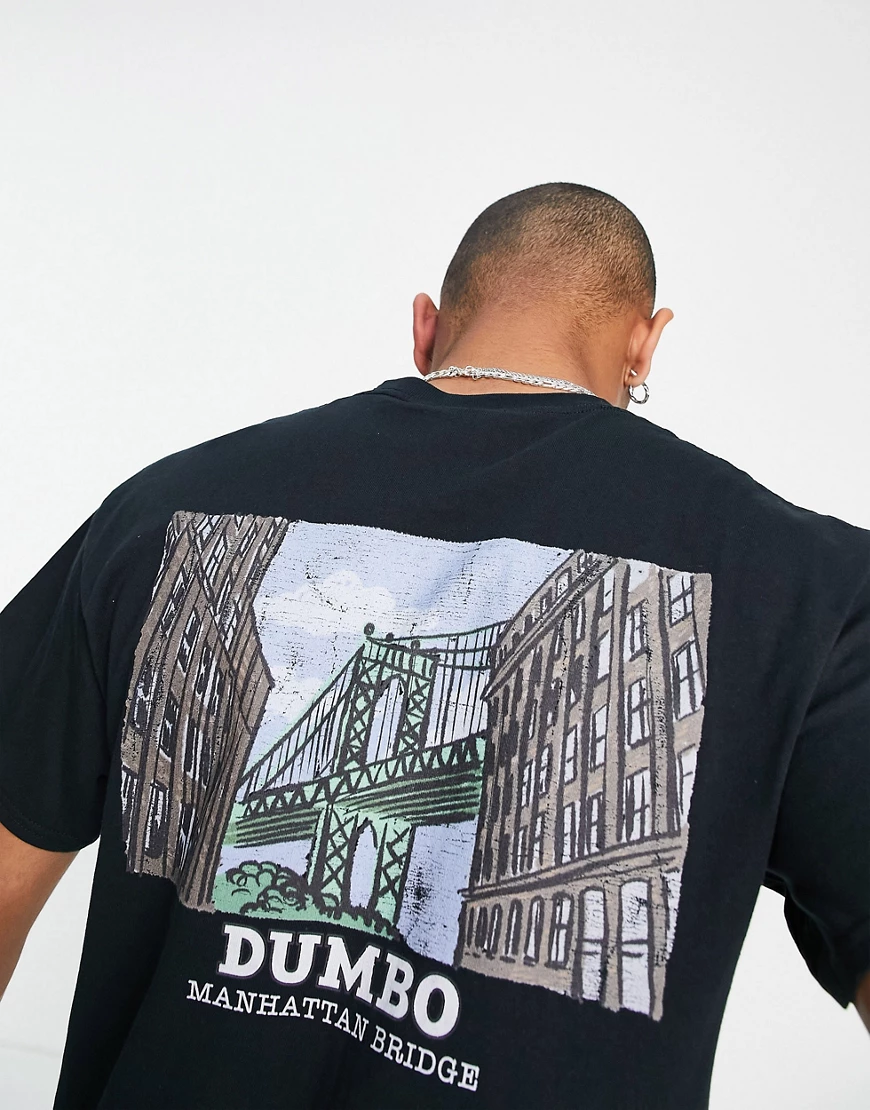 Vintage Supply – Schwarzes T-Shirt mit „Manhattan“-Print am Rücken günstig online kaufen