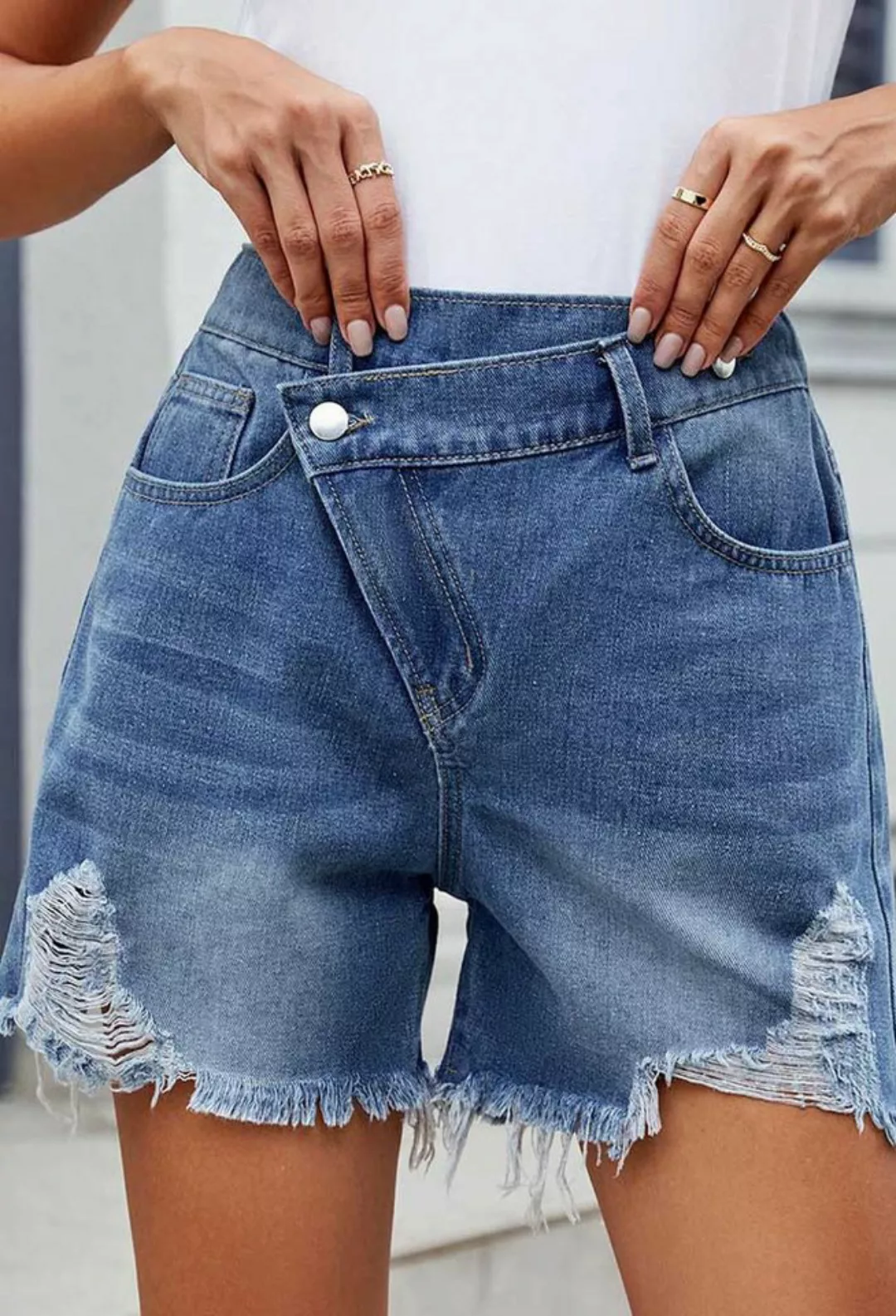 SEGUEN Jeansshorts Irregular Denim Raw Edge Shorts (Trendy Fashion Freizeit günstig online kaufen
