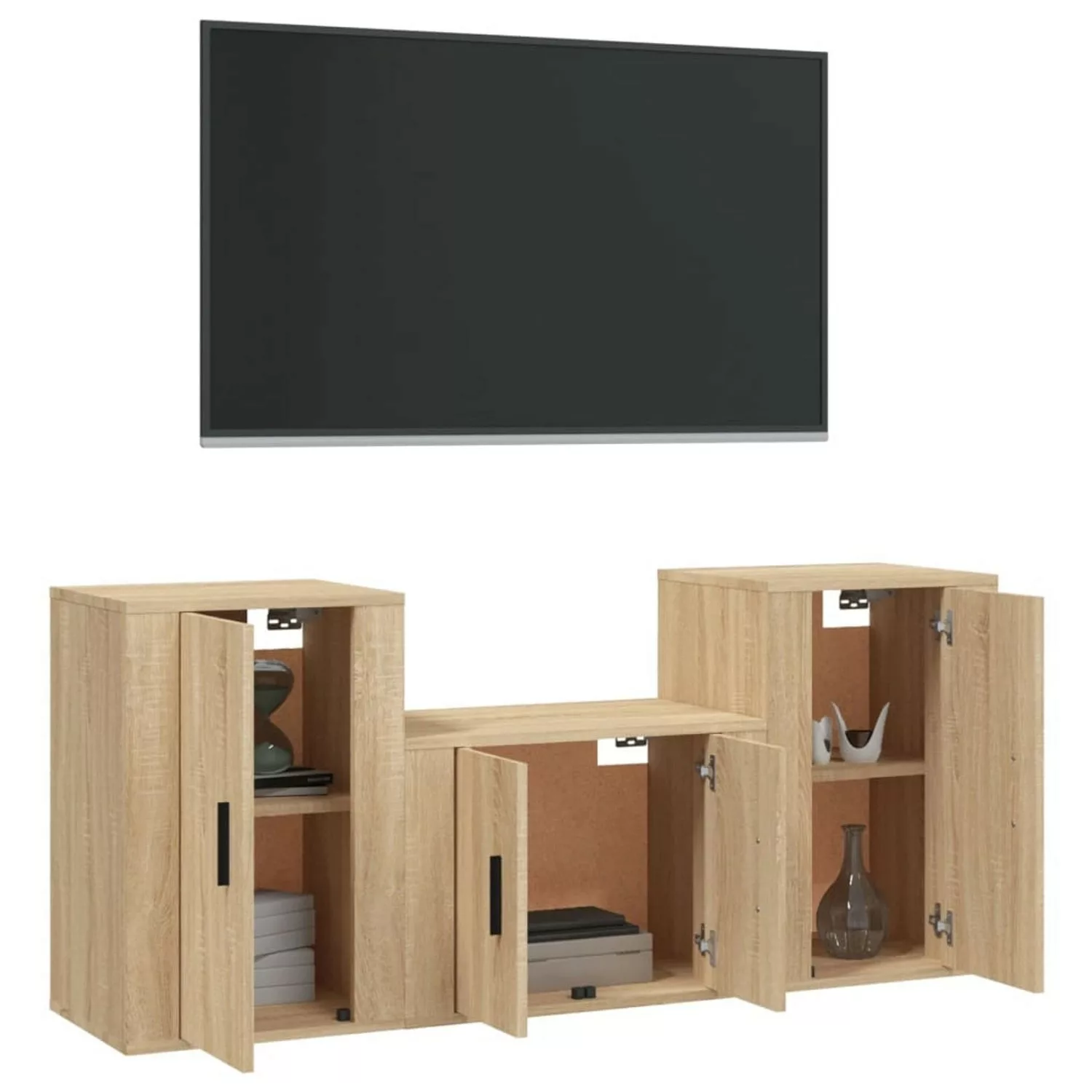 vidaXL TV-Schrank 3-tlg TV-Schrank-Set Sonoma-Eiche Spanplatte TV-Lowboard günstig online kaufen