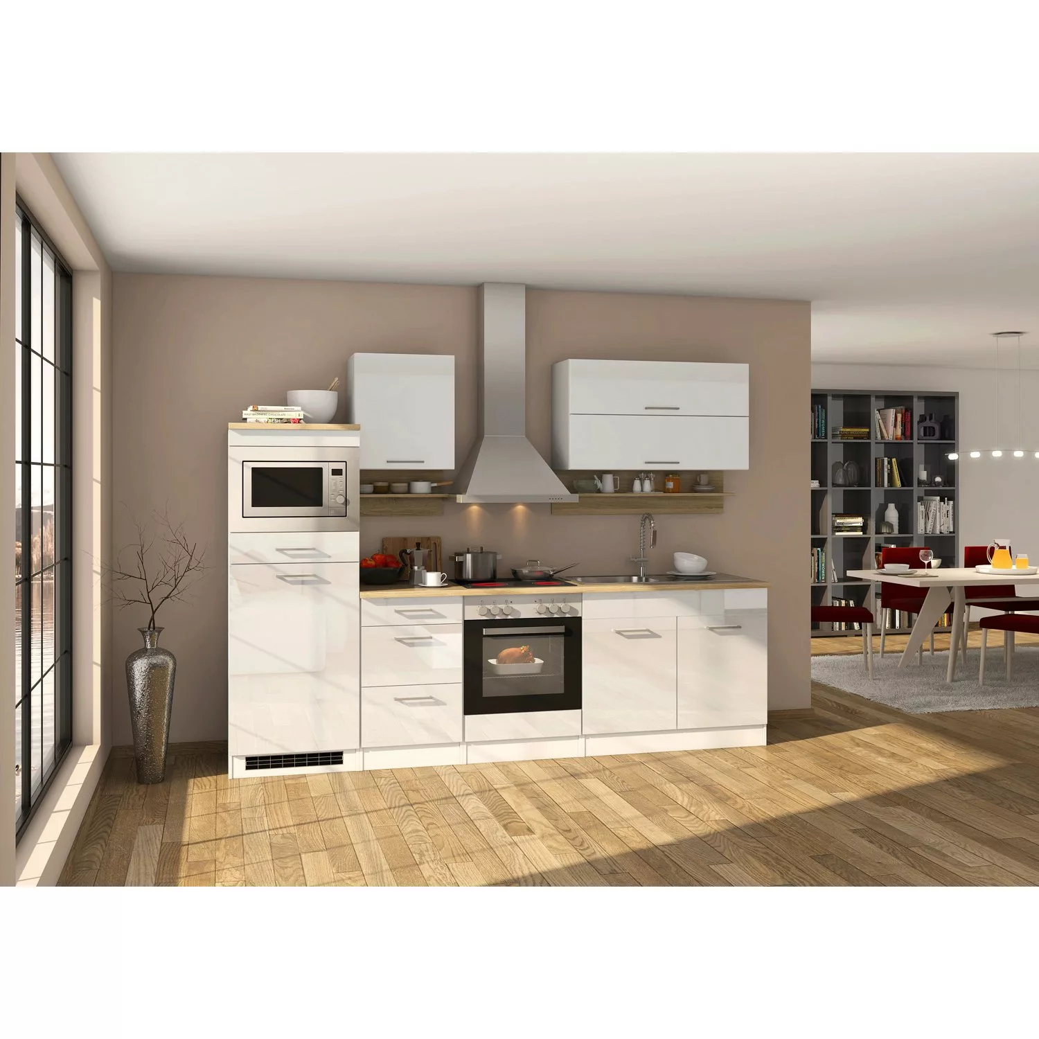 Held Möbel Küchenzeile Mailand 270 cm Grau Hochglanz-Grau Matt mit E-Geräte günstig online kaufen