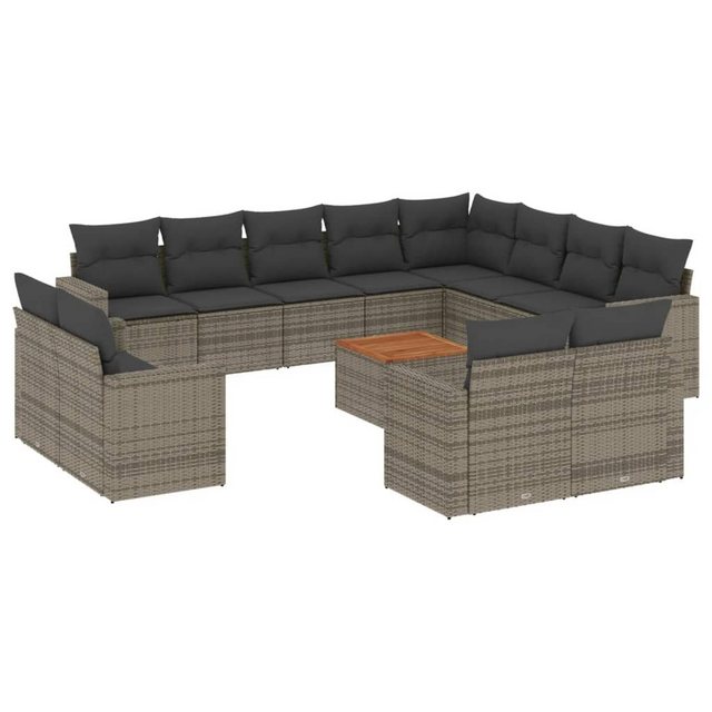 vidaXL Sofaelement 13-tlg. Garten-Sofagarnitur mit Kissen Grau Poly Rattan günstig online kaufen