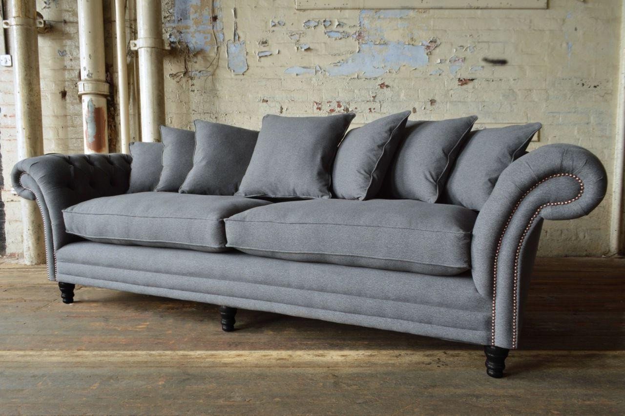 Xlmoebel Sofa Elegantes Chesterfield-Sofa mit 4 Sitzen in Grau aus Samt und günstig online kaufen