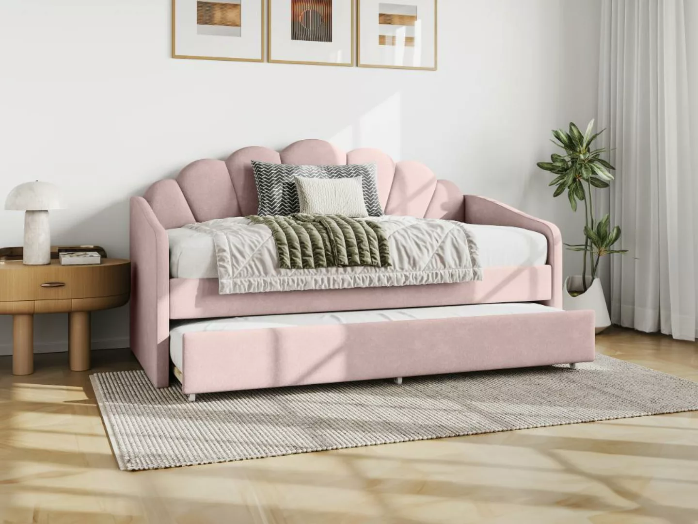 Ausziehbett Muschelform - 2 x 90 x 190 cm - Samt - Rosa + Matratze - ELUSIA günstig online kaufen