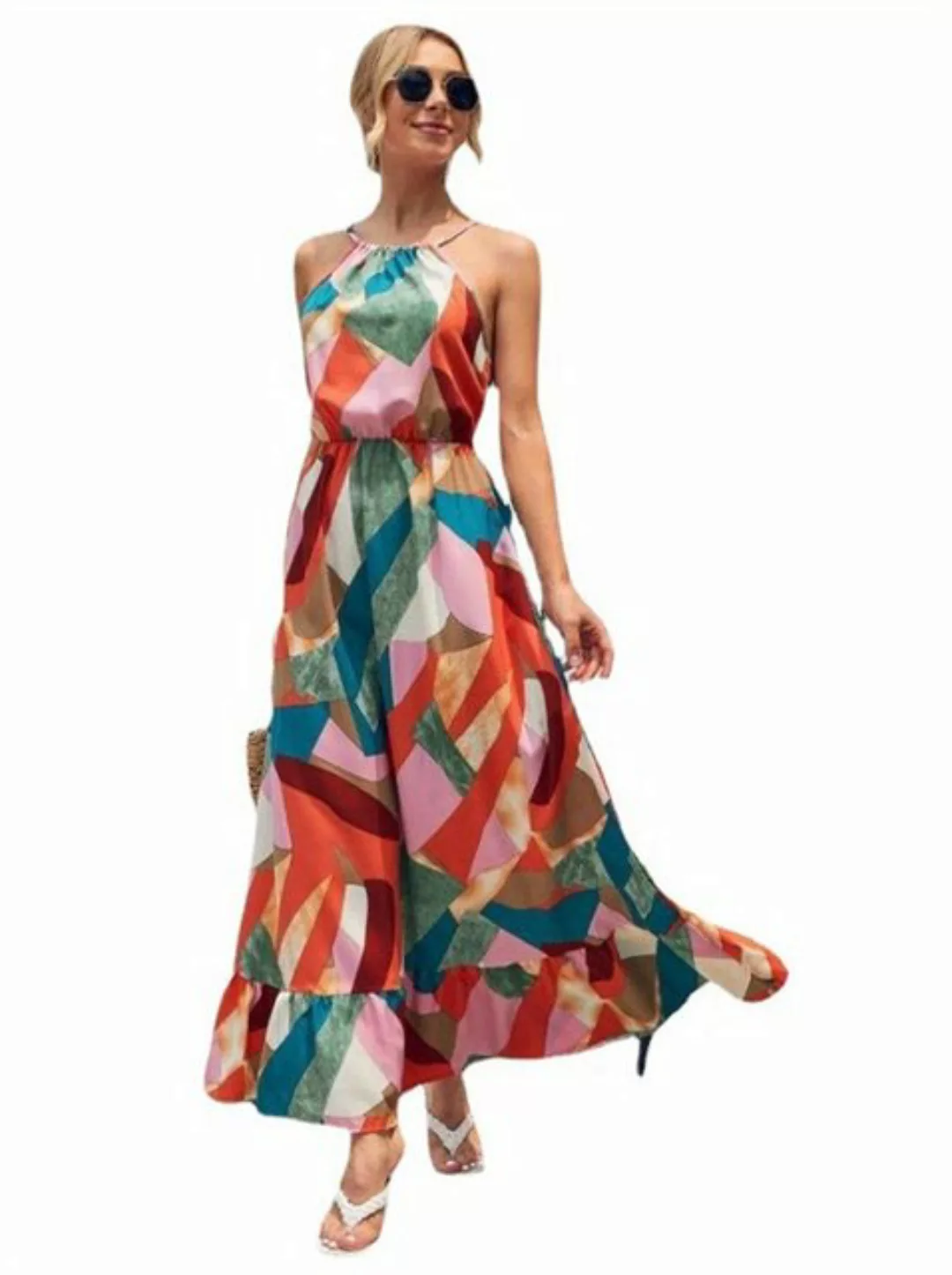RUZU UG Dirndl Bedrucktes Strapskleid für Damen im Sommermode (1-tlg) günstig online kaufen