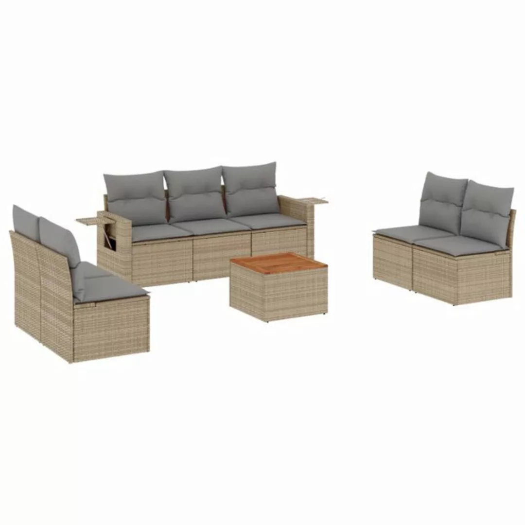 vidaXL Sofaelement 8-tlg. Garten-Sofagarnitur mit Kissen Beige Poly Rattan günstig online kaufen