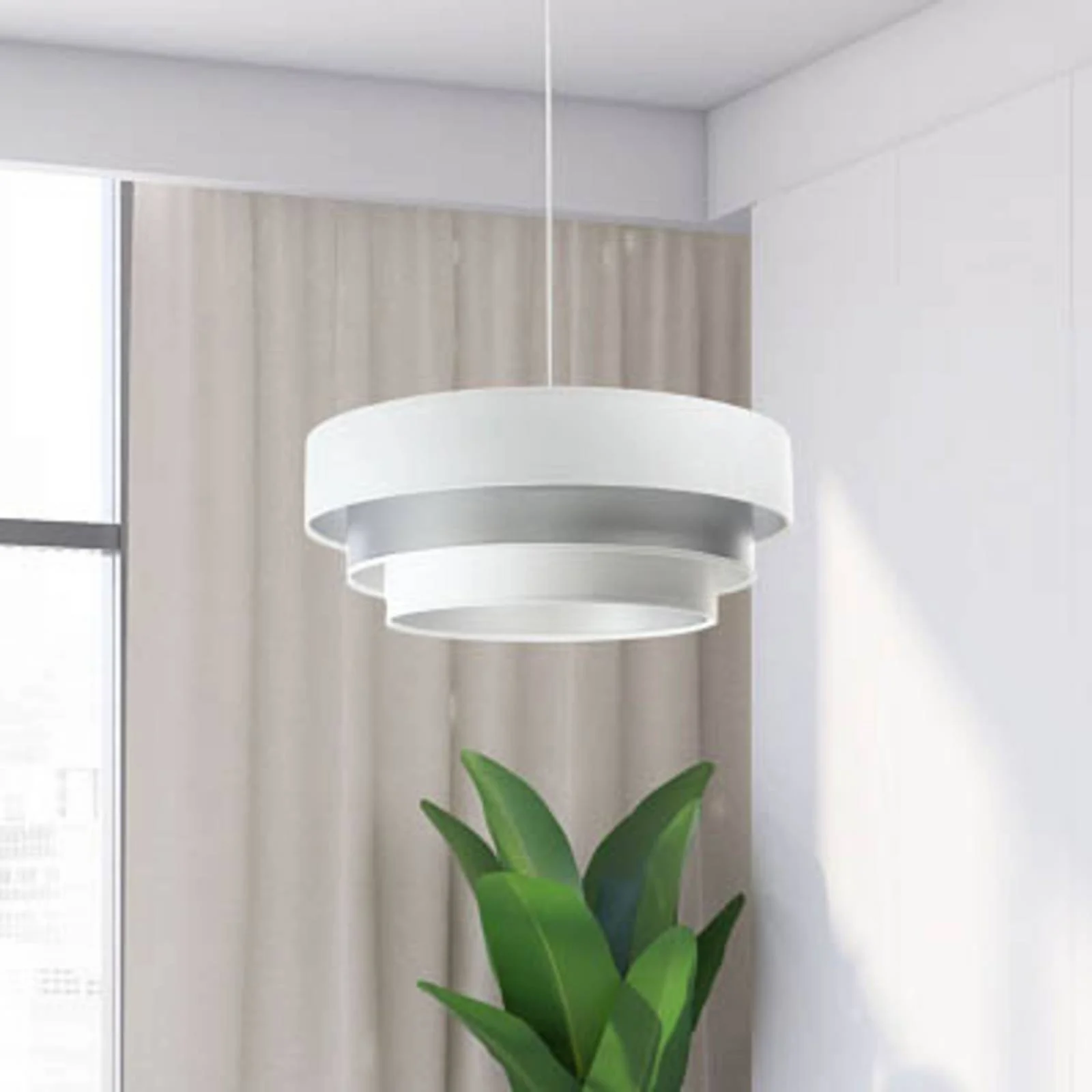 Hängeleuchte Triniti, weiß/silber, Ø 60 cm, Textil günstig online kaufen
