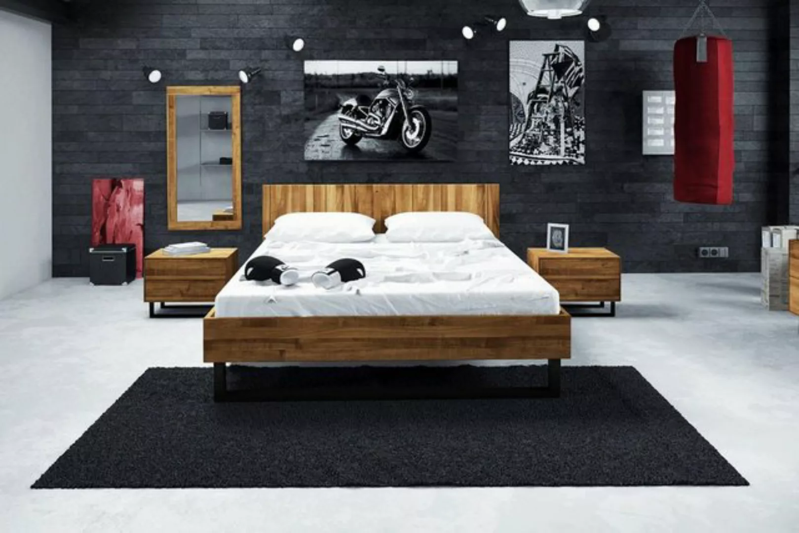 Natur24 Einzelbett Bett Leeds Sonderlänge 140x220 Wildeiche Holzkopfteil un günstig online kaufen